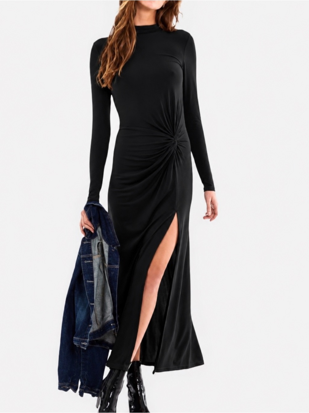 Young Fabulous & Broke Black Long-Sleeve Twist Maxi Dress with High Slit
